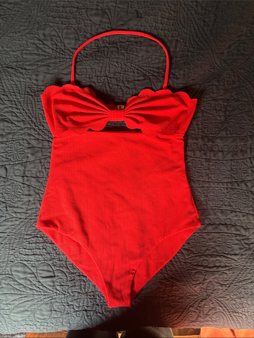 Red Scallop-Edge One-Piece Swimsuit - Classic Red